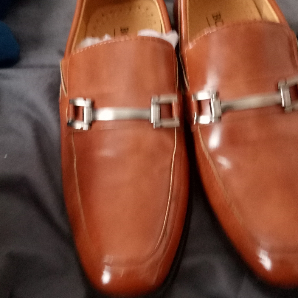 Brown Leather Loafers with Silver Buckle
